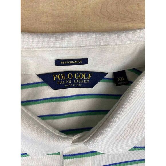 Polo Golf Ralph Lauren 2XL White Striped Pro Fit Pima Cotton‎ Performance Mens - Picture 3 of 7